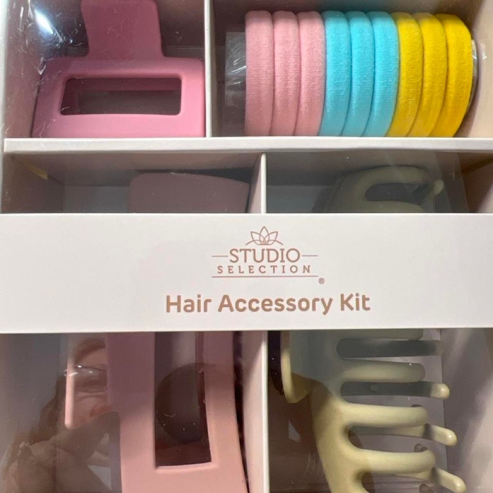 Studio Selection Hair Accessory Kit 12pc Matte Claw Clips & Elastics Pastel Set